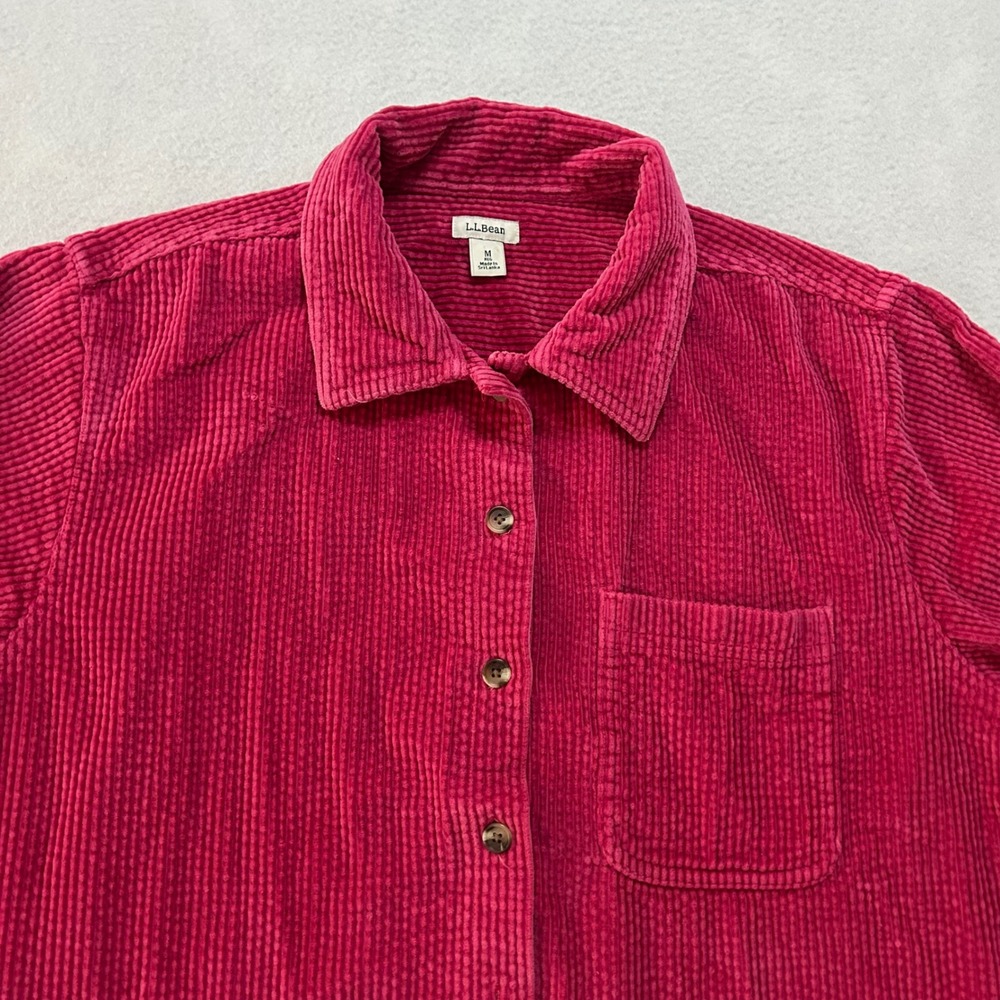 LL Bean Womens Corduroy Button Down Shirt Raspberry Pink Cotton Regular M - Picture 2 of 9